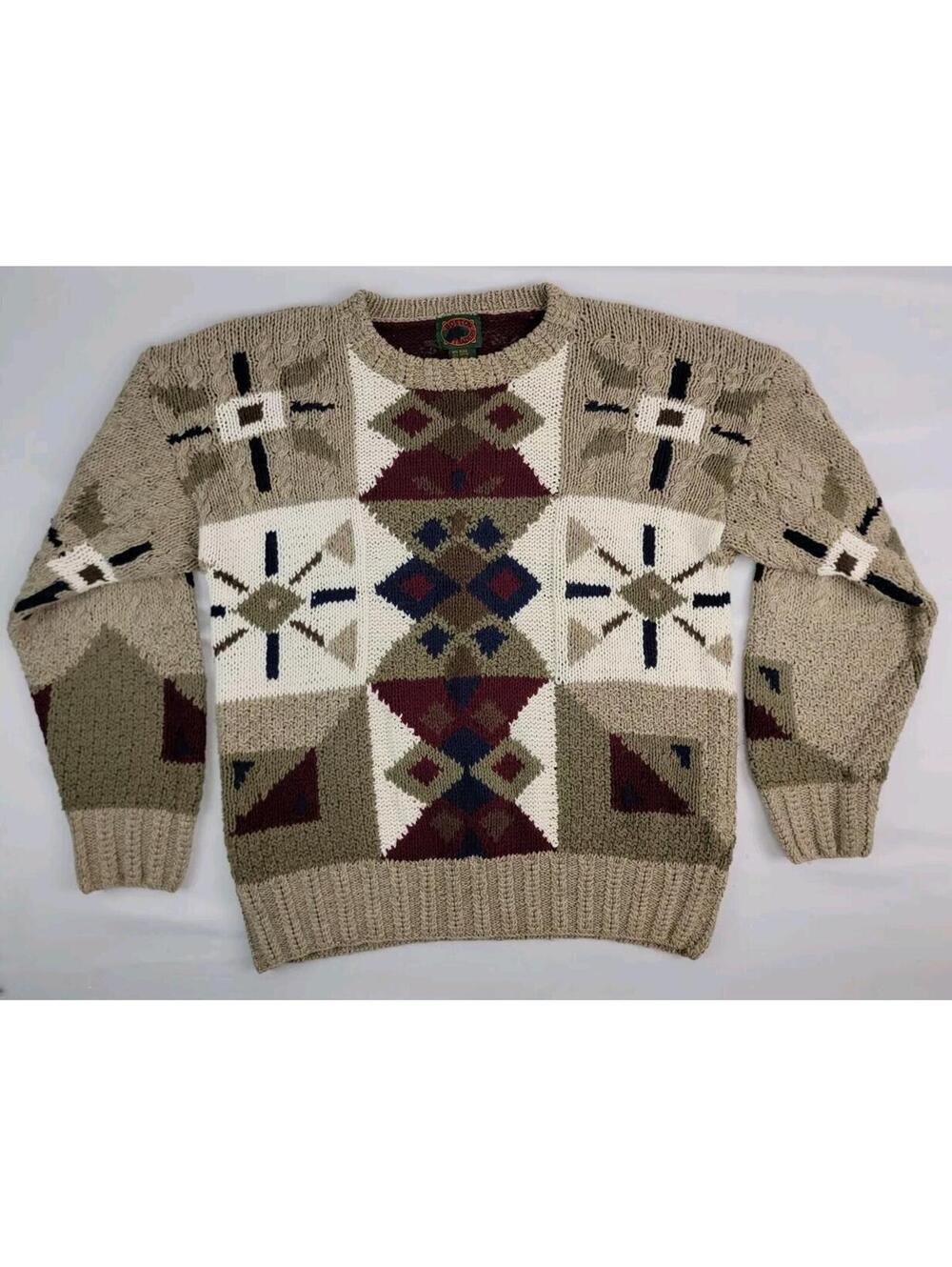 Vintage Boston Traders Limited Edition Cotton Blend Mens Sweater Large Geometric